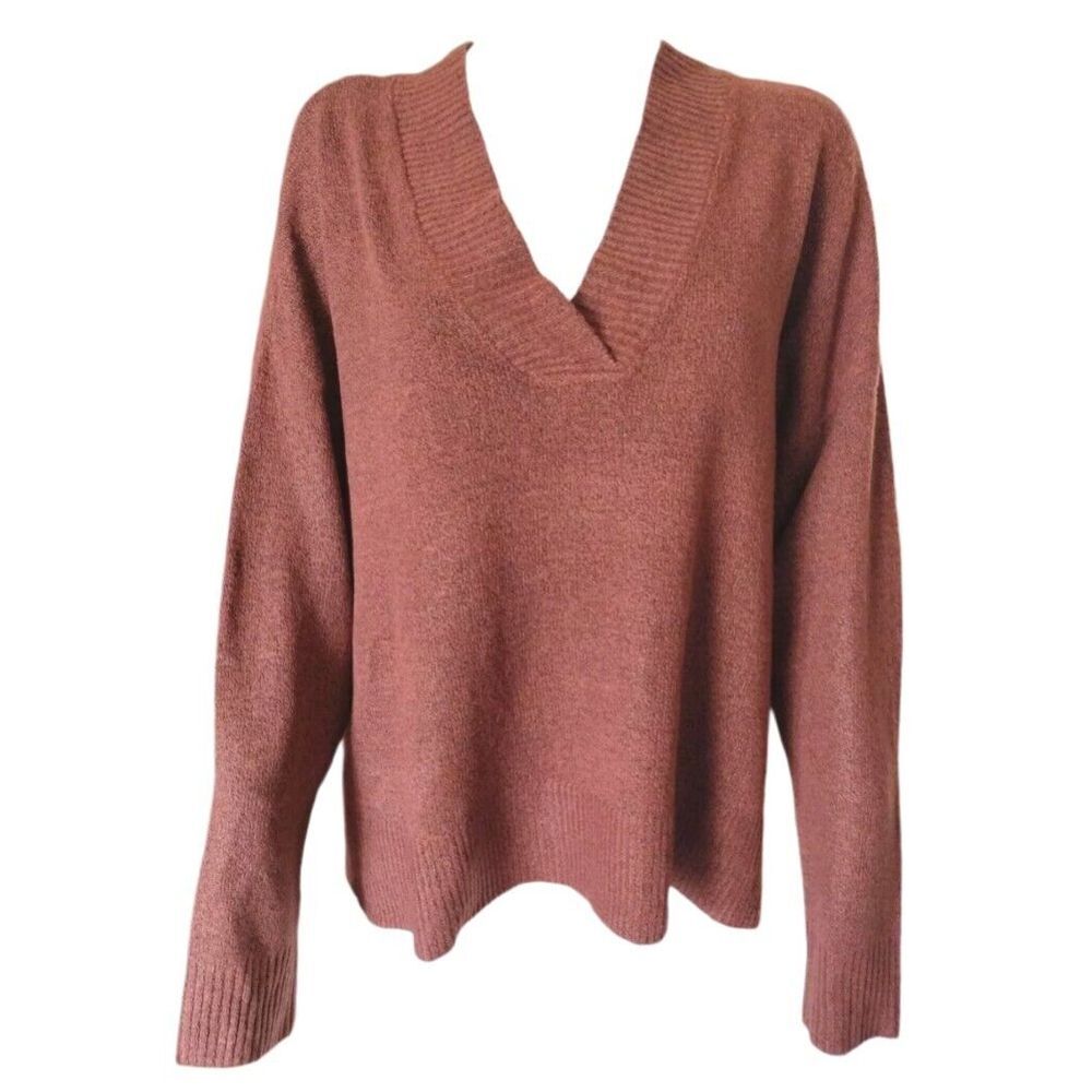 ana Sweater Women XXL Brown Pull Over V Neck Warm Autumn Fall Long Sleeve Casual